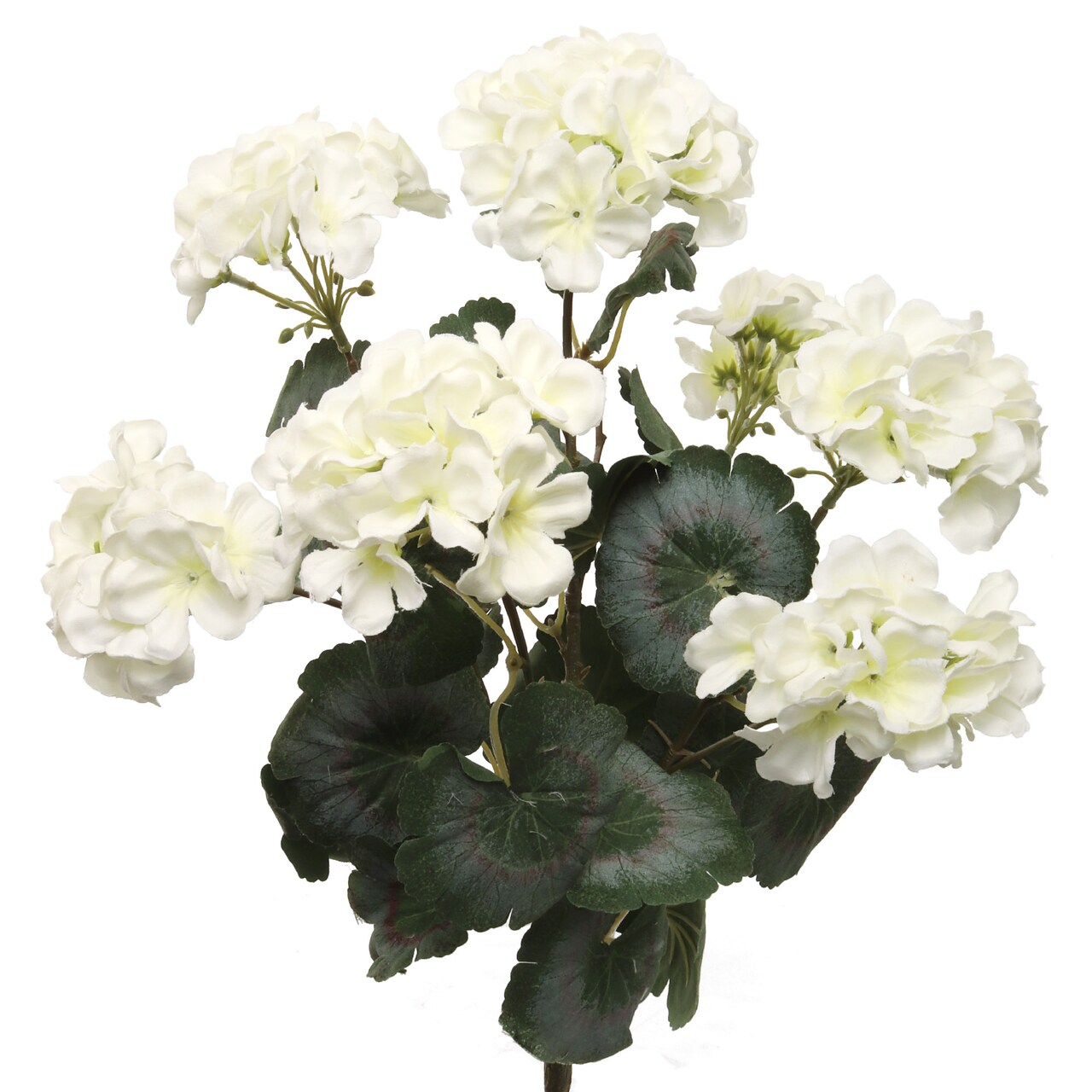 White Geranium Bush: 18-Inch, 7 Silk Flowers & 32 Leaves by Floral Home®